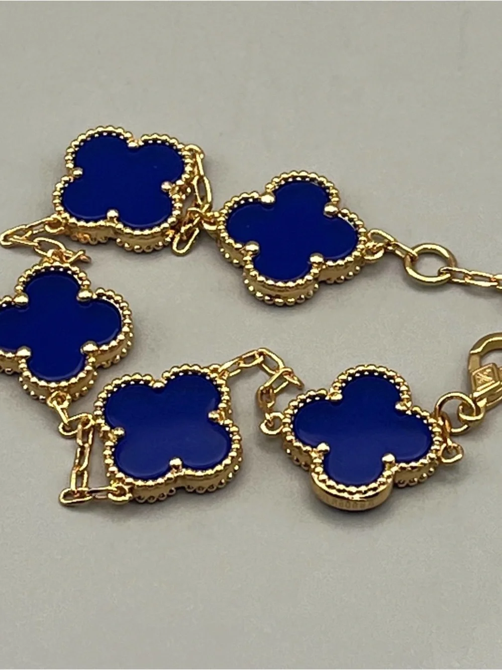 Gold-Plated Blue Clover Link Bracelet - Women Jewelry - 7.5”